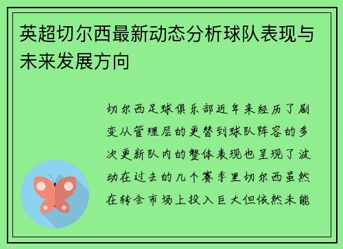 英超切尔西最新动态分析球队表现与未来发展方向